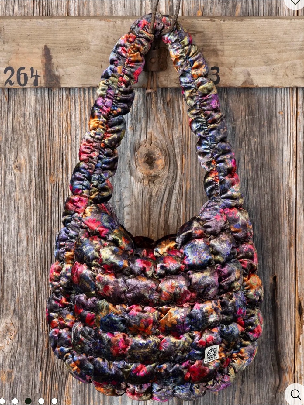 Natural Life Puffy Velvet Fit-It-All Bag Dark Floral Garden Shoulder Purse Small